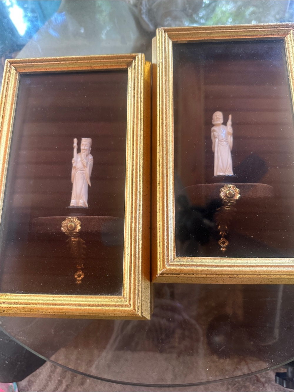 Gold Framed Wall Art Pair with Ivory Statues